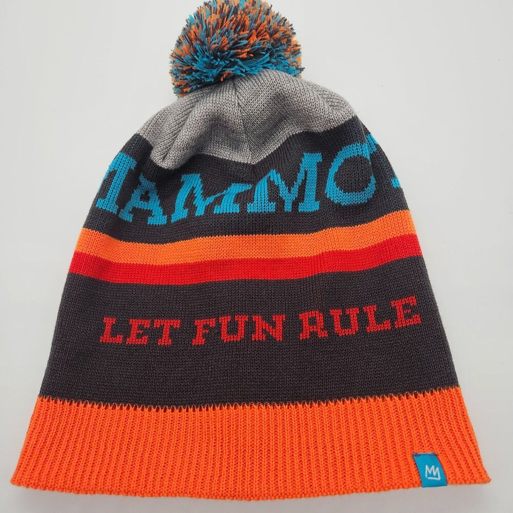 Mammoth Mountain California Knit Hat Pom Pom Beanie Cap Let Fun Rule Adult EUC